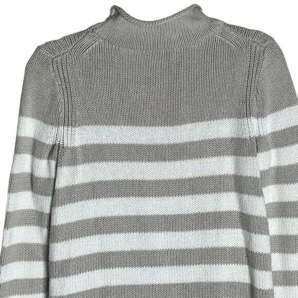 Vintage J. Crew Always Sweater Size S Roll Neck 100% Cotton Gray White Stripe - Picture 6 of 8